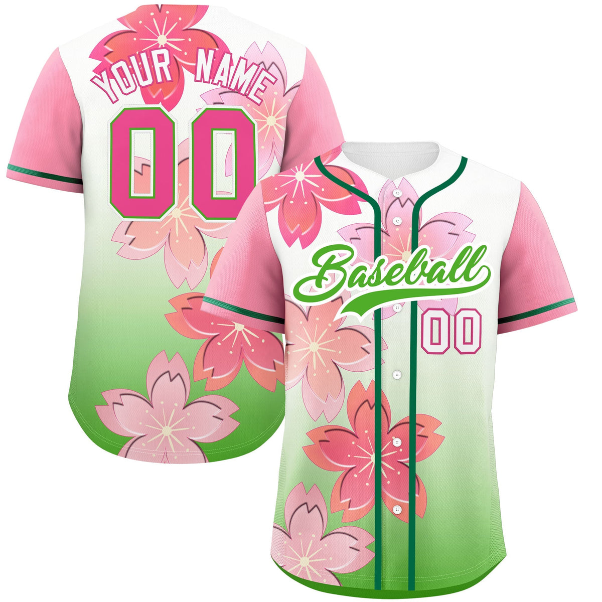 Custom Light Green Pink Gradient Fashion Elastic Baseball Jersey| KXKSHOP