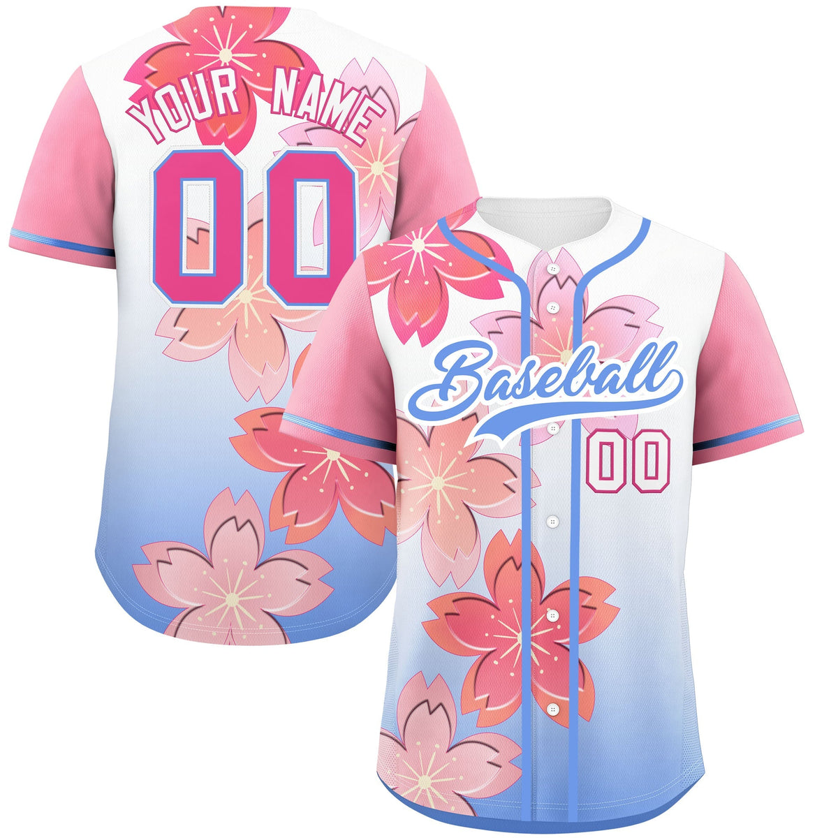 Custom Light Blue Pink Gradient Fashion Elastic Baseball Jersey| KXKSHOP