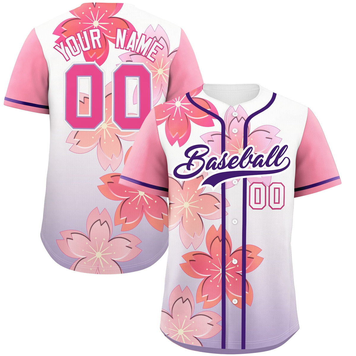 Custom Purple Pink Gradient Fashion Elastic Baseball Jersey| KXKSHOP