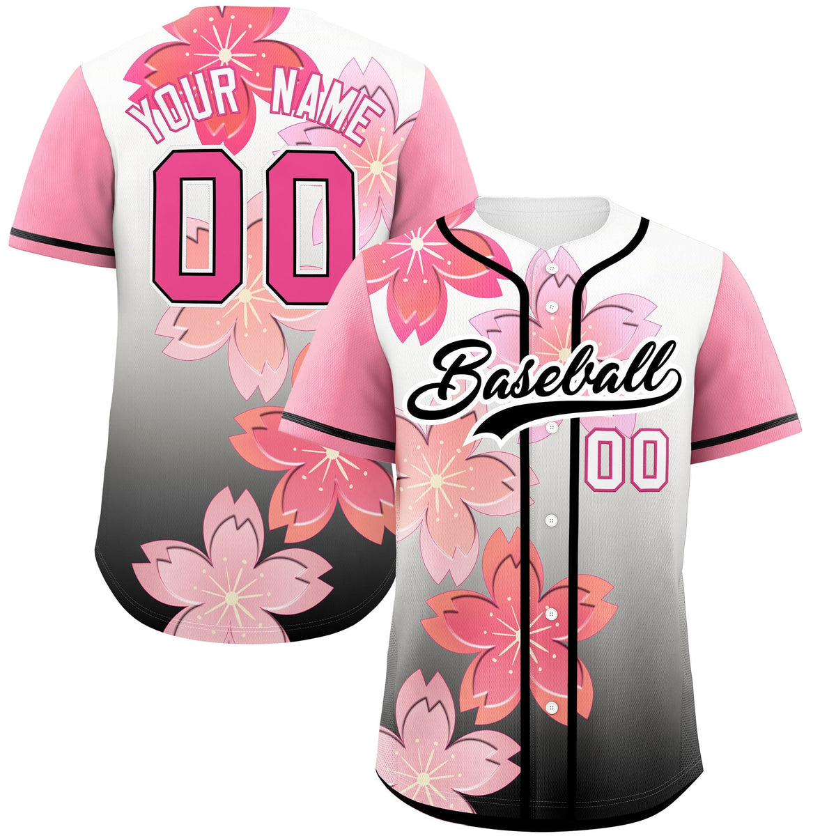 Custom Black Pink Gradient Fashion Elastic Baseball Jersey| KXKSHOP