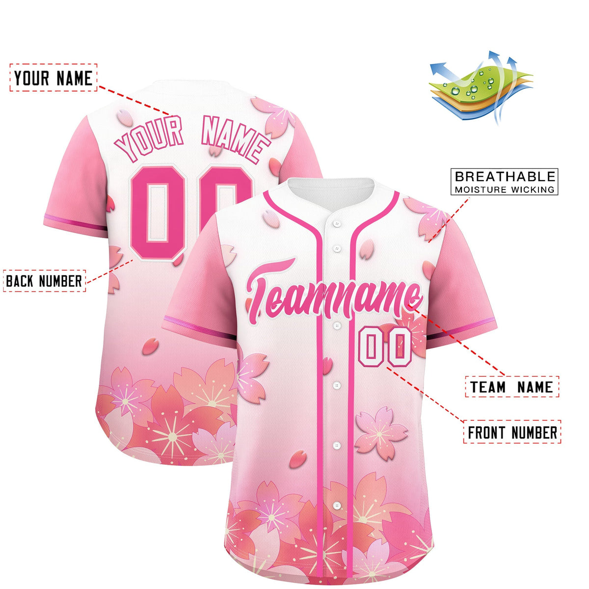 Custom White Pink Gradient Fashion Elastic Baseball Jersey| KXKSHOP