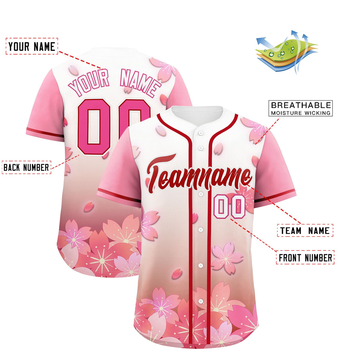 Custom Red Pink Gradient Fashion Elastic Baseball Jersey| KXKSHOP