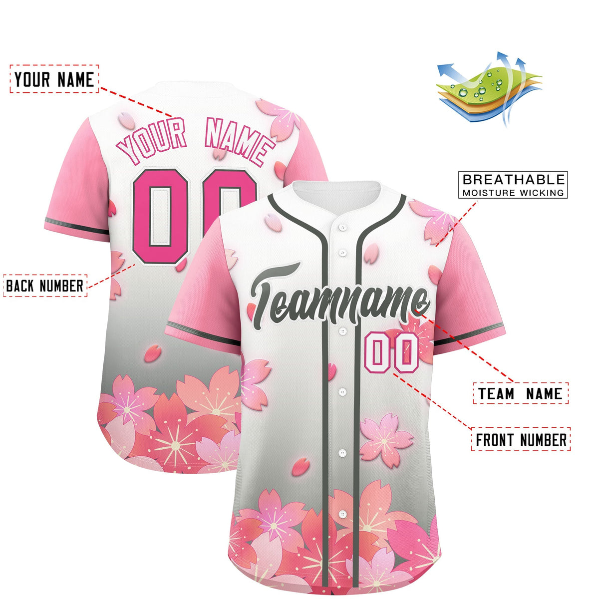 Custom Gray Pink Gradient Fashion Elastic Baseball Jersey| KXKSHOP
