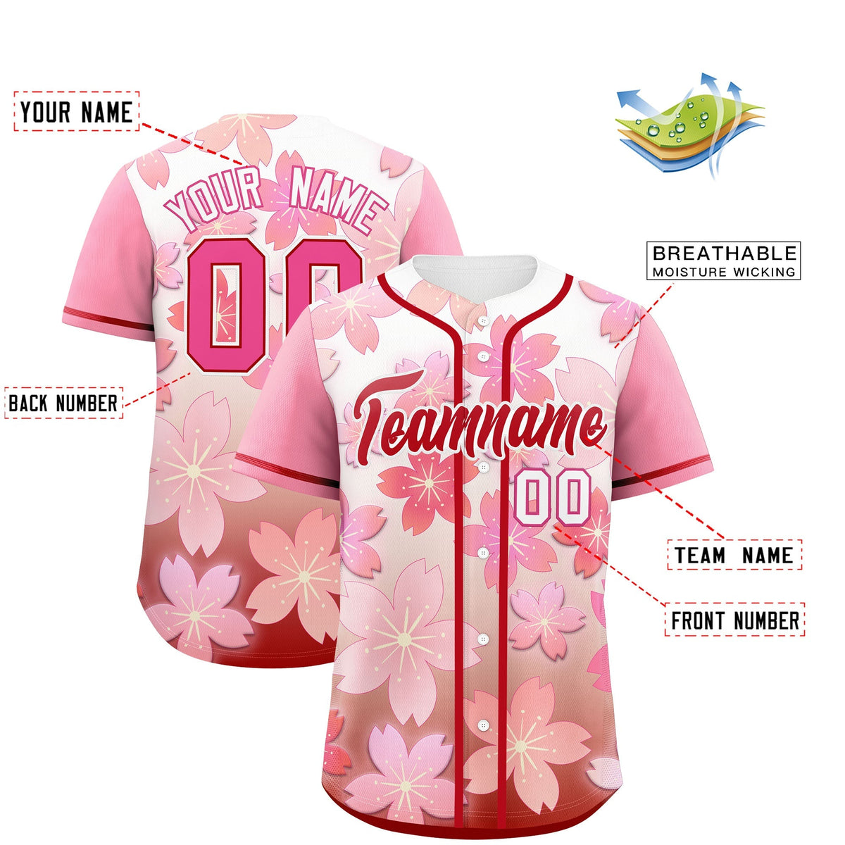 Custom Pink Red Gradient Fashion Elastic Baseball Jersey| KXKSHOP