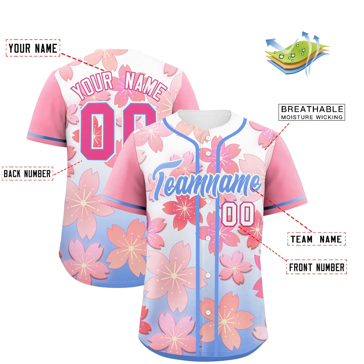 Custom Pink Powder Blue Gradient Fashion Elastic Baseball Jersey| KXKSHOP