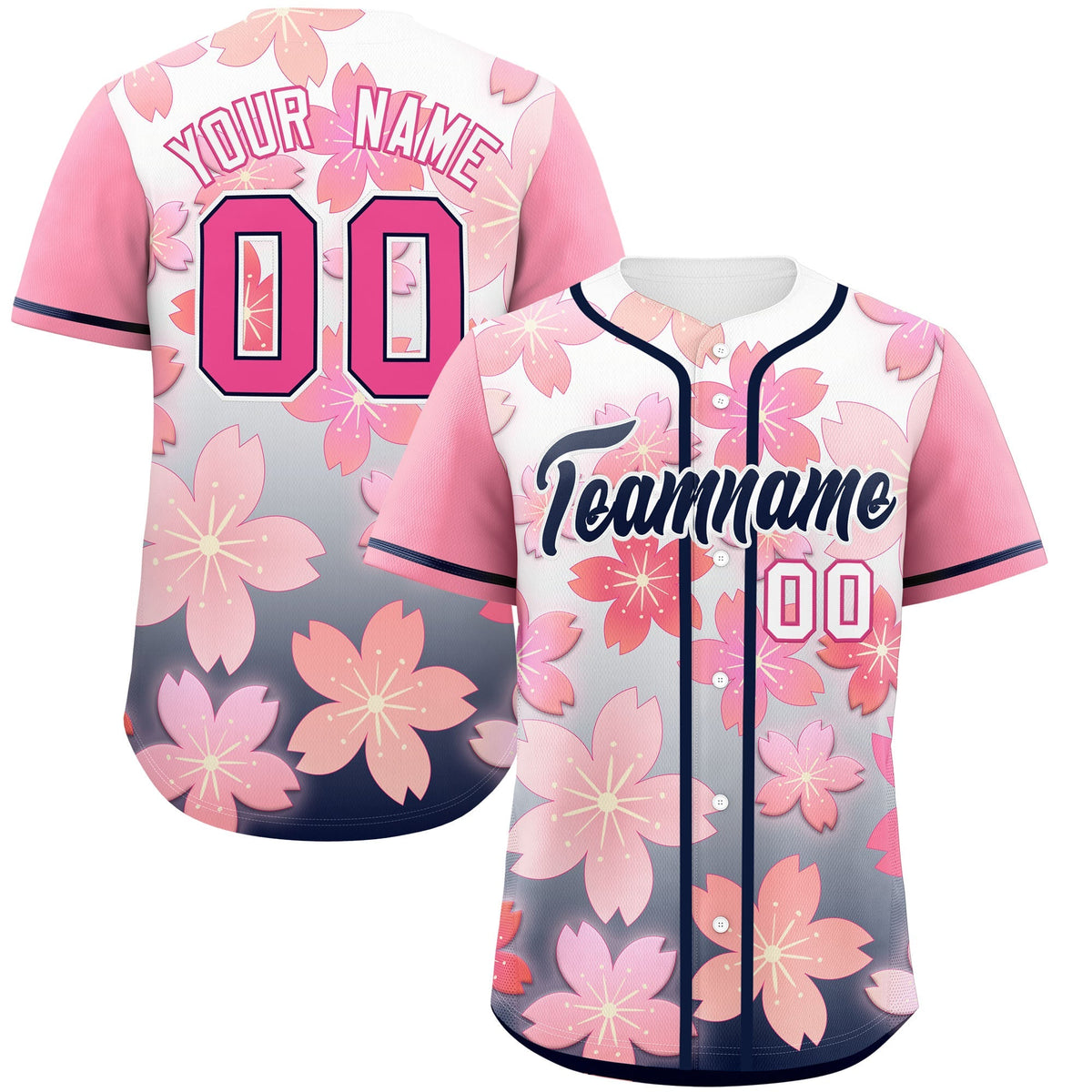 Custom Navy Pink Gradient Fashion Elastic Baseball Jersey| KXKSHOP