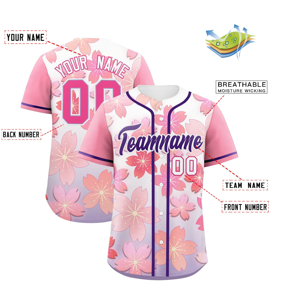 Custom Light Purple Pink Gradient Fashion Elastic Baseball Jersey| KXKSHOP