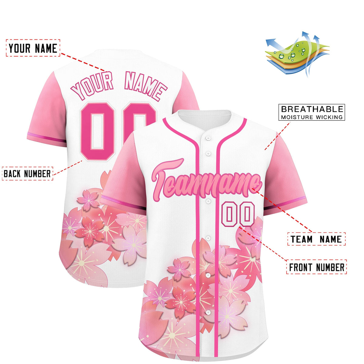 Custom White Pink Gradient Fashion Elastic Baseball Jersey| KXKSHOP
