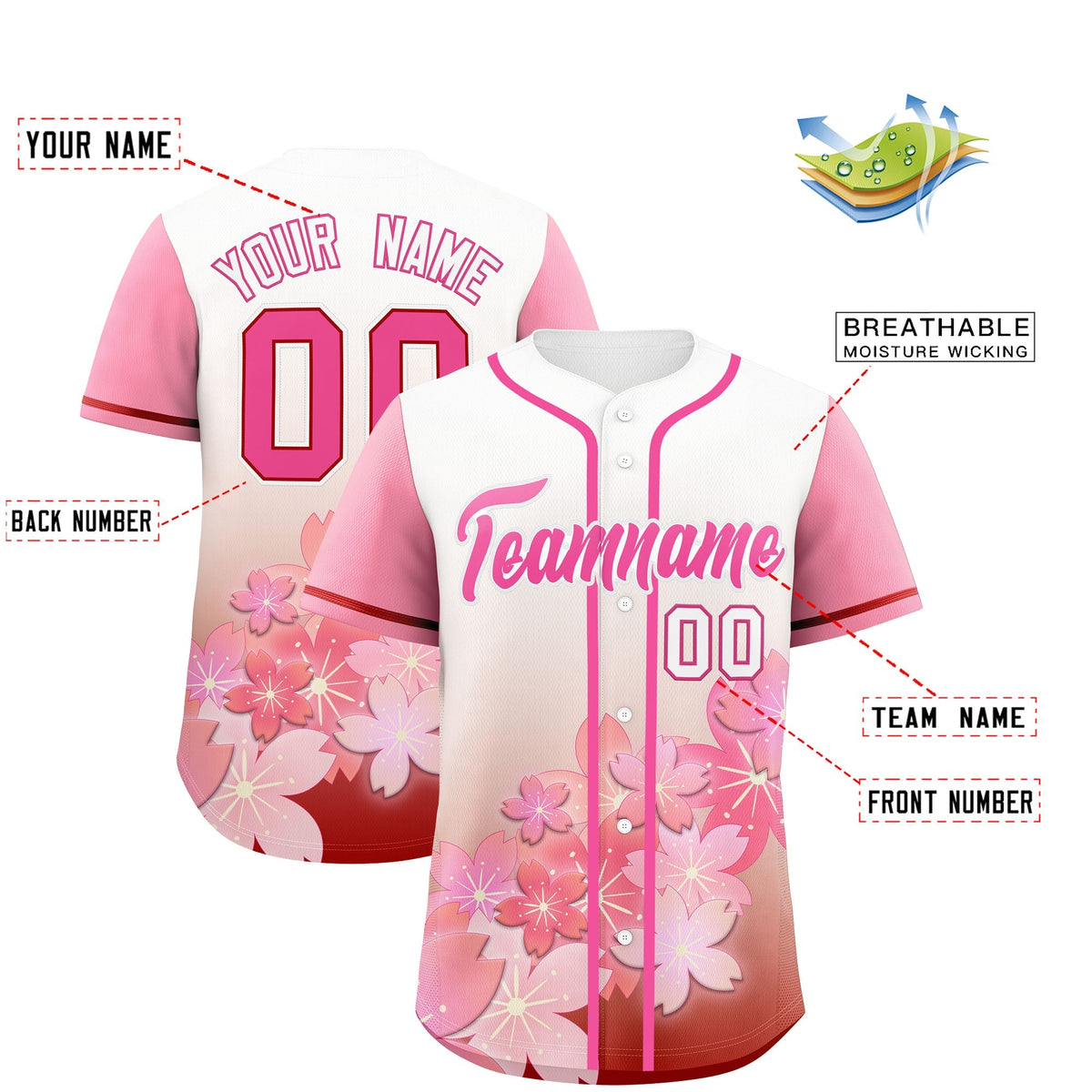 Custom pink Red Gradient Fashion Elastic Baseball Jersey| KXKSHOP