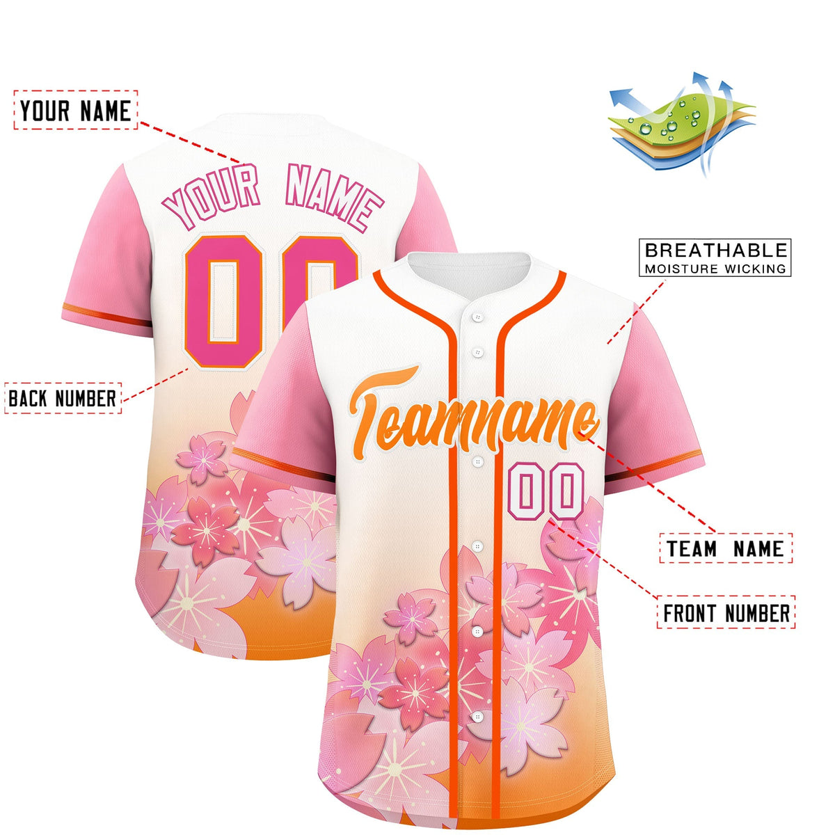 Custom Gold Orange Pink Gradient Fashion Elastic Baseball Jersey| KXKSHOP