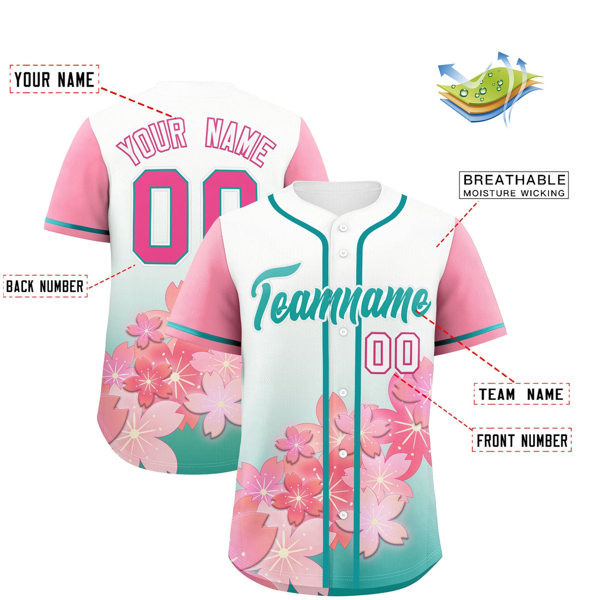 Custom Aqua Pink Gradient Fashion Elastic Baseball Jersey| KXKSHOP