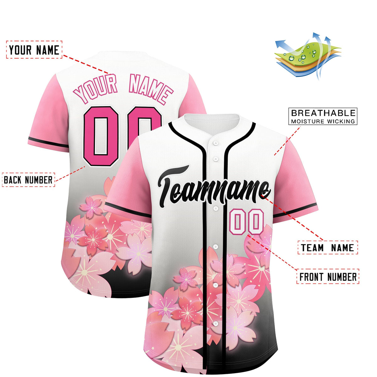 Custom Black Pink Gradient Fashion Elastic Baseball Jersey| KXKSHOP