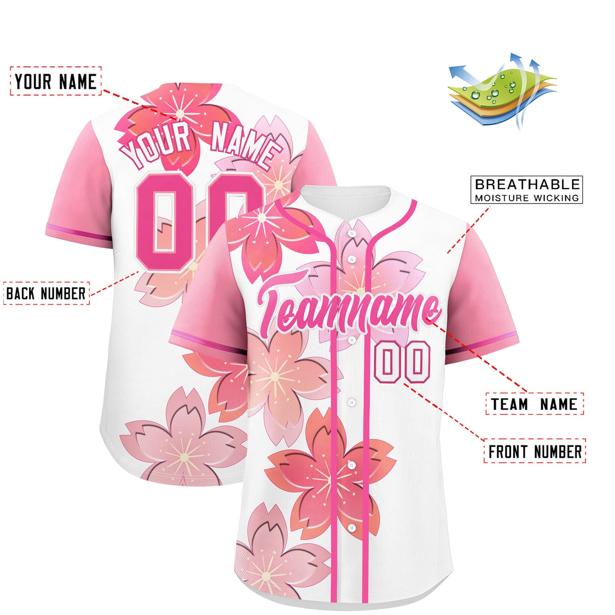 Custom White Pink Gradient Fashion Elastic Baseball Jersey| KXKSHOP