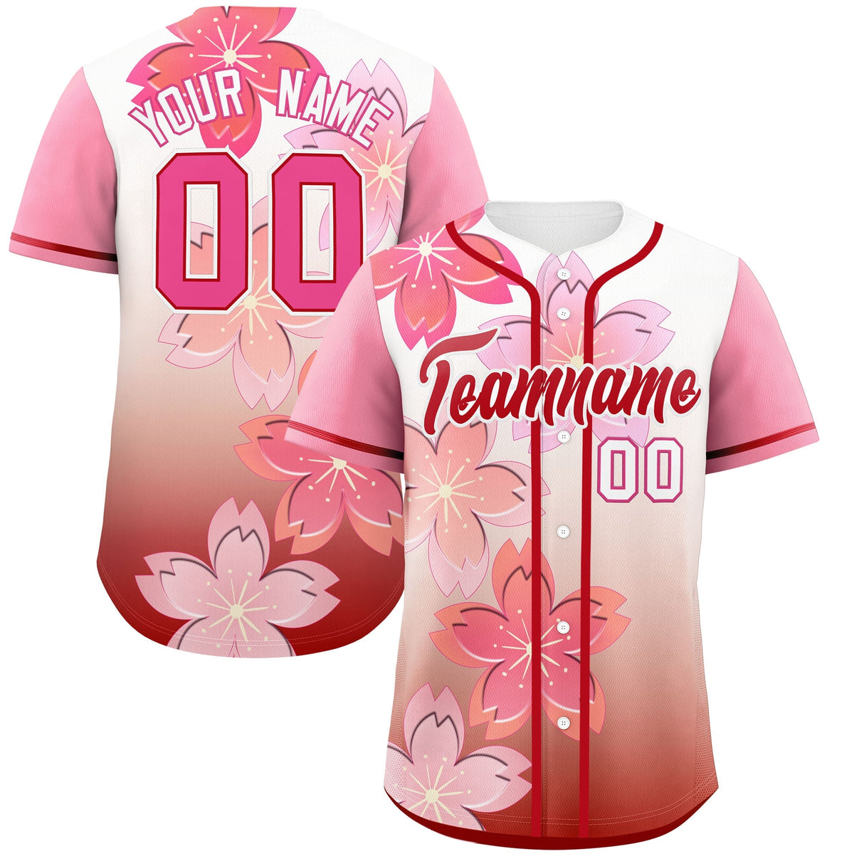 Custom Red Pink Gradient Fashion Elastic Baseball Jersey| KXKSHOP