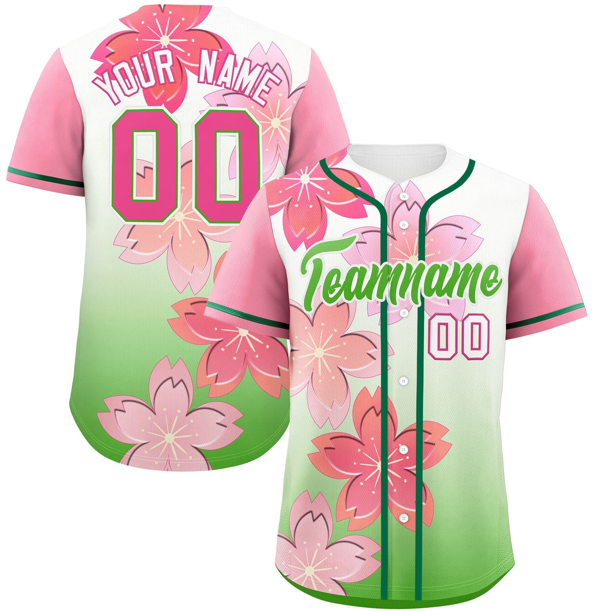 Custom Light Green Pink Gradient Fashion Elastic Baseball Jersey| KXKSHOP