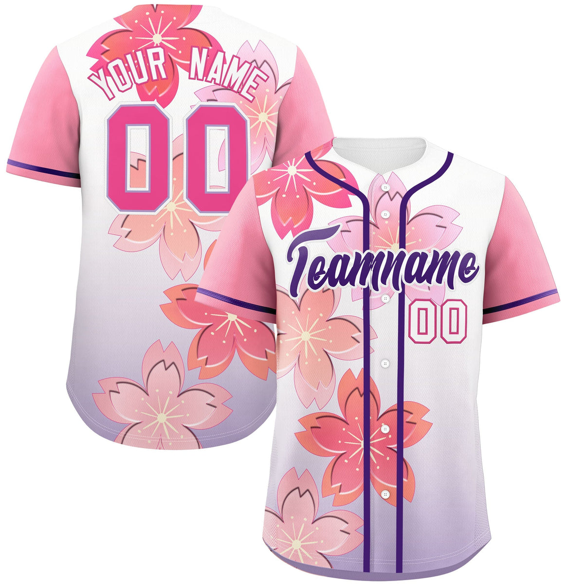 Custom Purple Pink Gradient Fashion Elastic Baseball Jersey| KXKSHOP