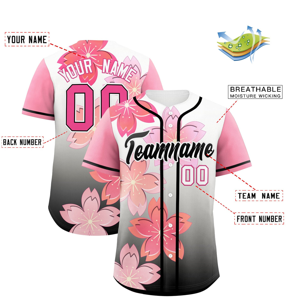 Custom Black Pink Gradient Fashion Elastic Baseball Jersey| KXKSHOP