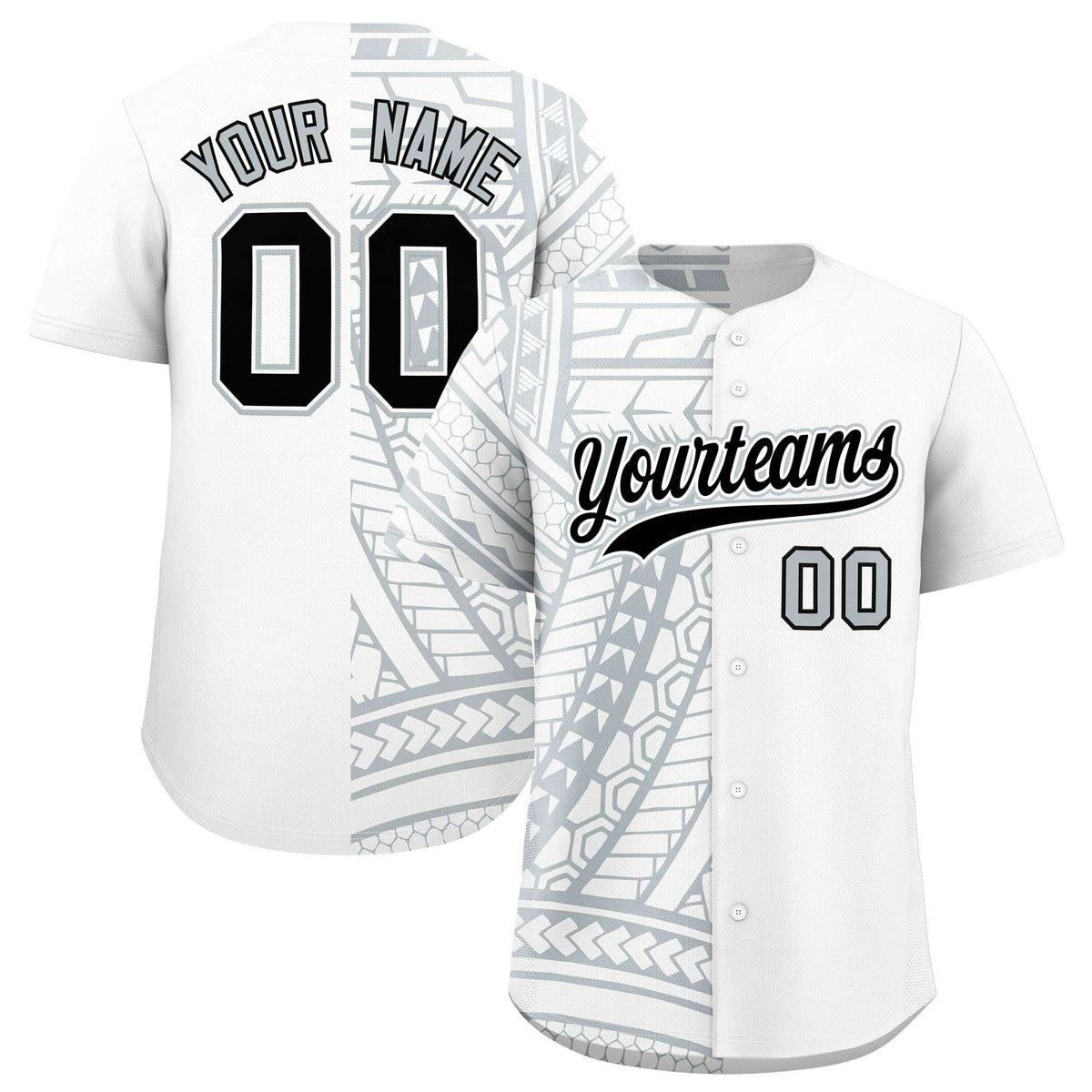 Custom White Silver Split Fashion Tribal Pattern Authentic Baseball Jersey