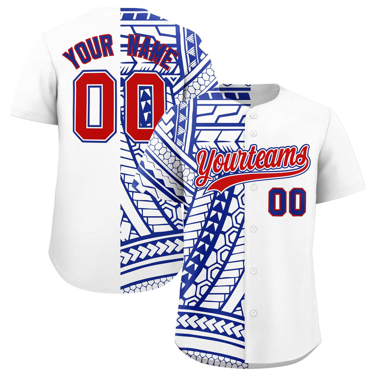 Custom White Royal Split Fashion Tribal Pattern Authentic Baseball Jersey