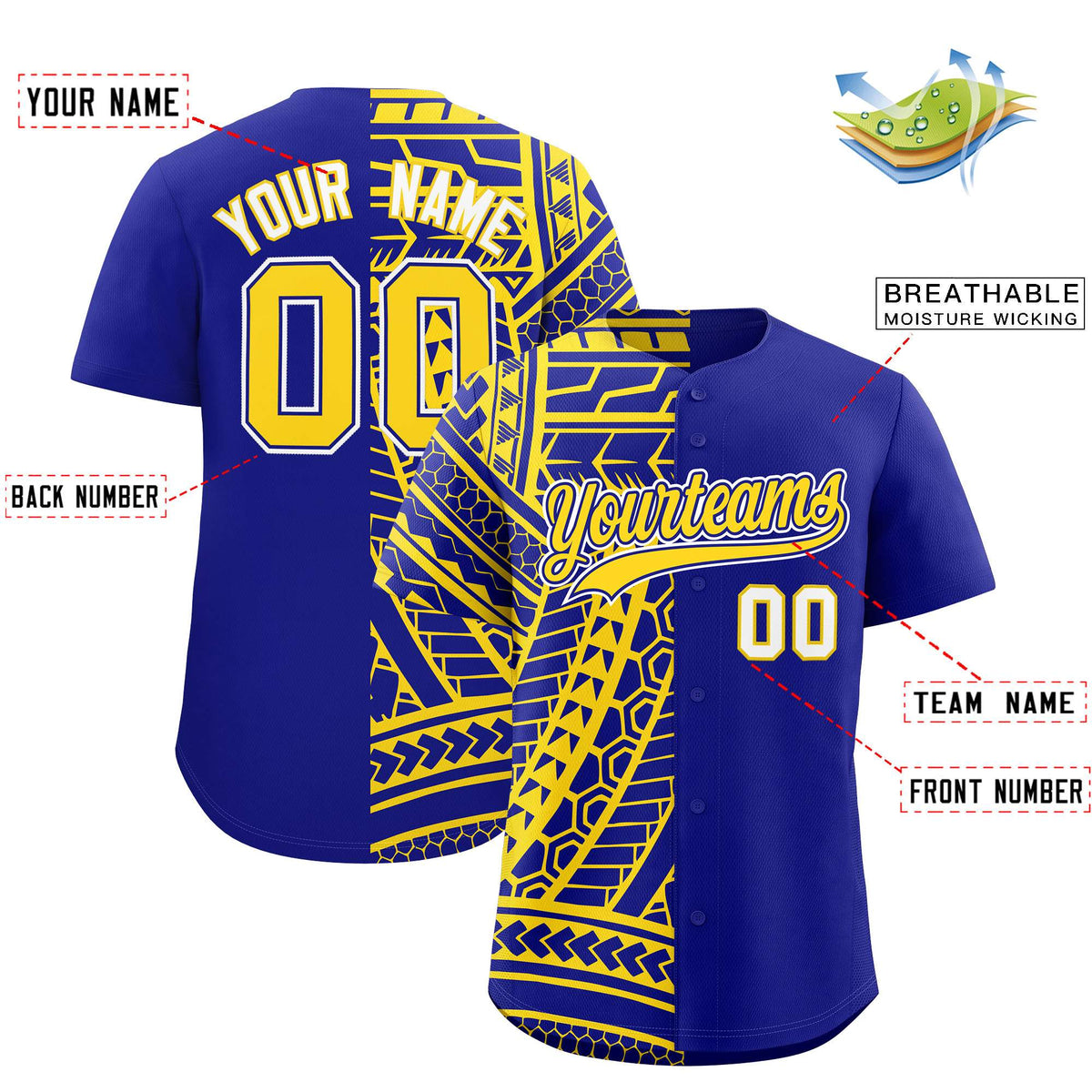 Custom Royal Gold Split Fashion Tribal Pattern Authentic Baseball Jersey