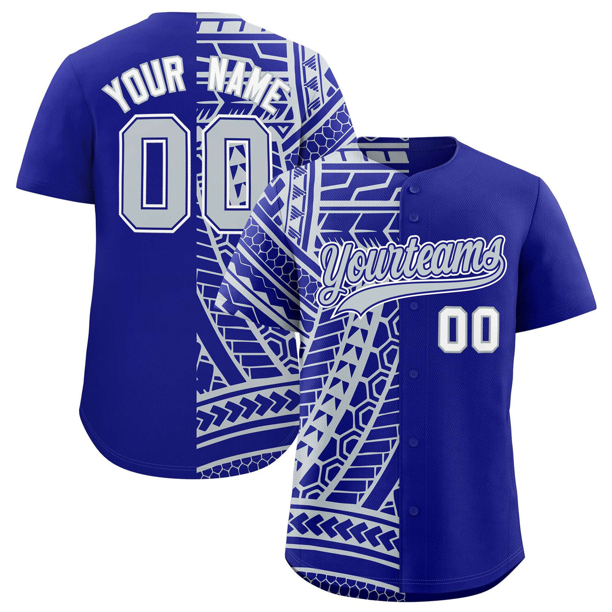 Custom Royal Silver Split Fashion Tribal Pattern Authentic Baseball Jersey