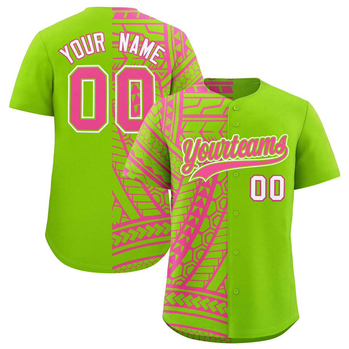 Custom Neon Green Pink Split Fashion Tribal Pattern Authentic Baseball Jersey