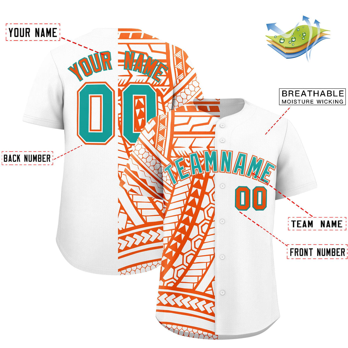 Custom White Orange Split Fashion Tribal Pattern Authentic Baseball Jersey