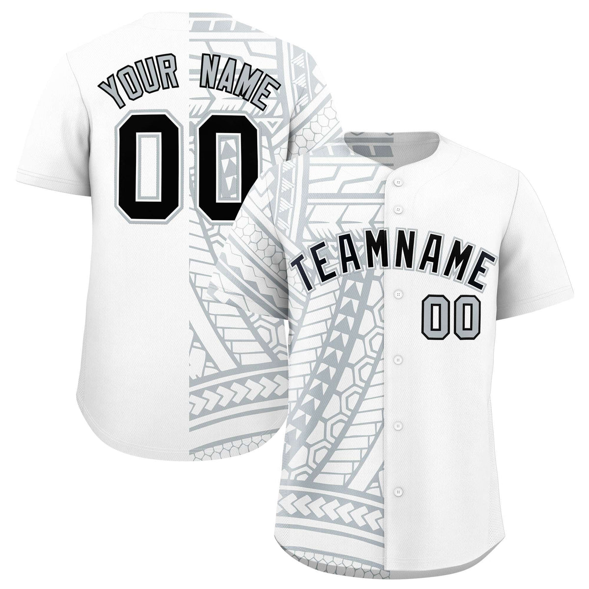 Custom White Silver Split Fashion Tribal Pattern Authentic Baseball Jersey