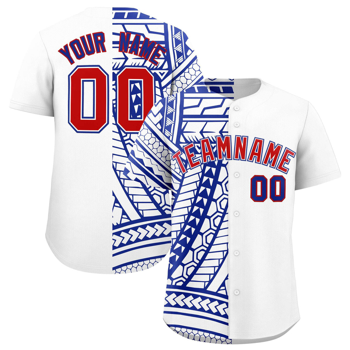 Custom White Royal Split Fashion Tribal Pattern Authentic Baseball Jersey