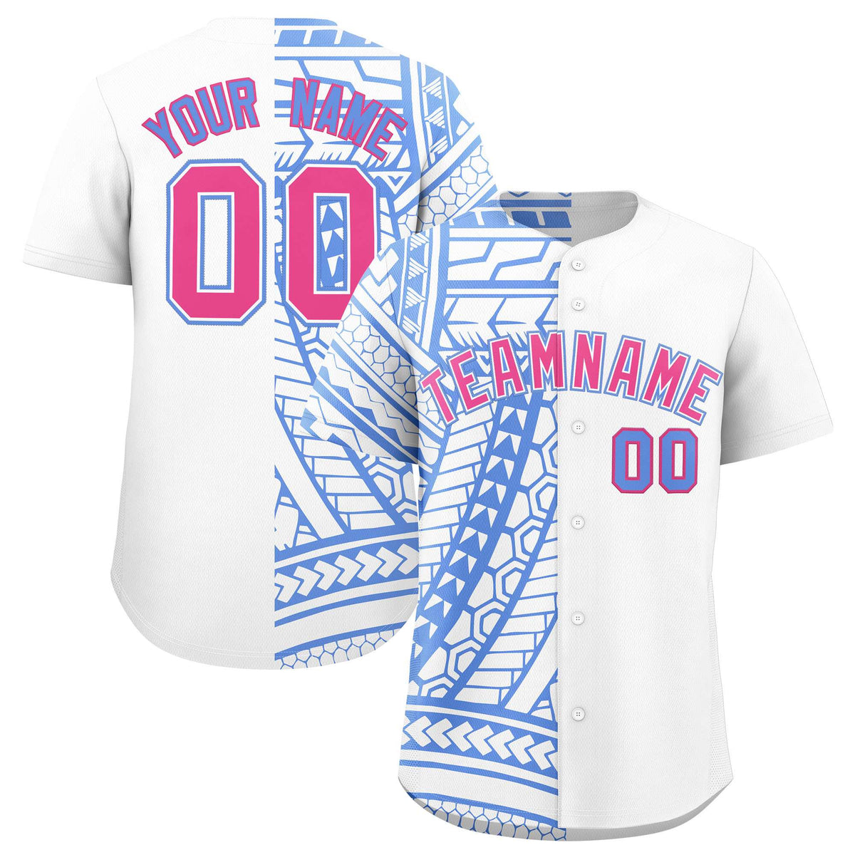 Custom White Light Blue Split Fashion Tribal Pattern Authentic Baseball Jersey
