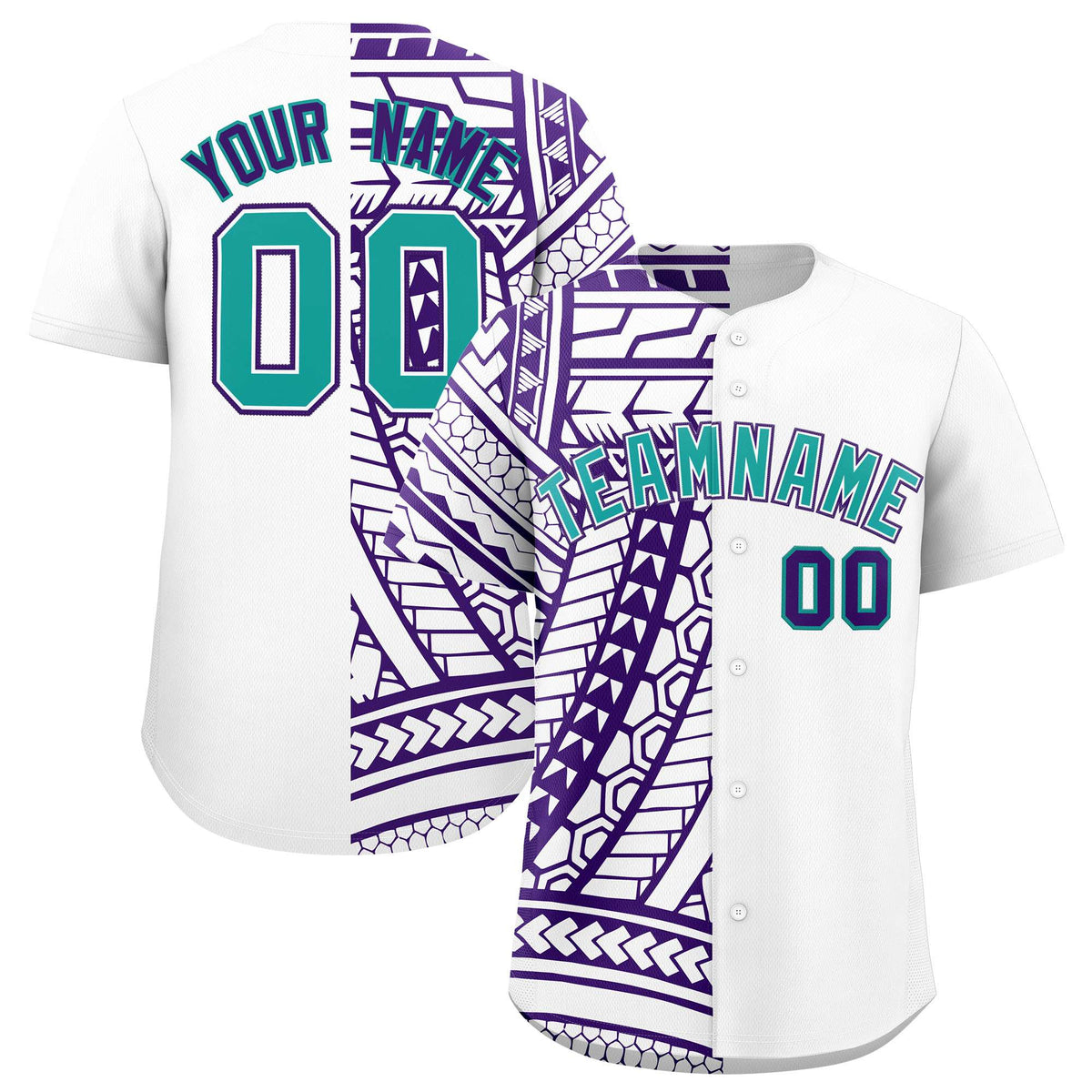 Custom White Purple Split Fashion Tribal Pattern Authentic Baseball Jersey