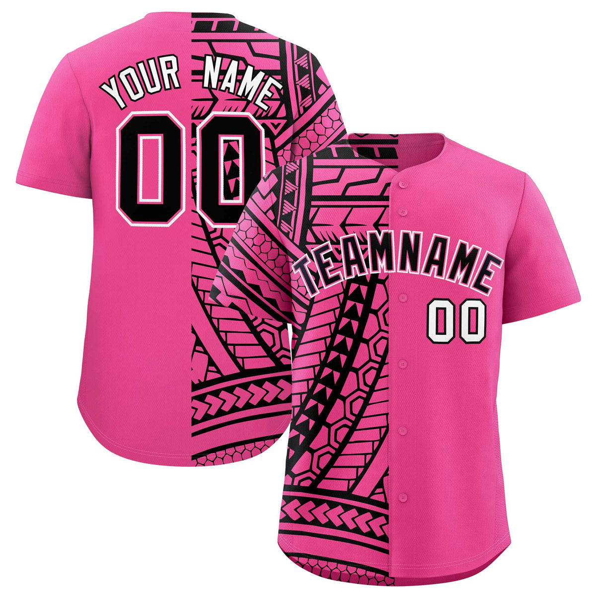 Custom Pink Black Split Fashion Tribal Pattern Authentic Baseball Jersey