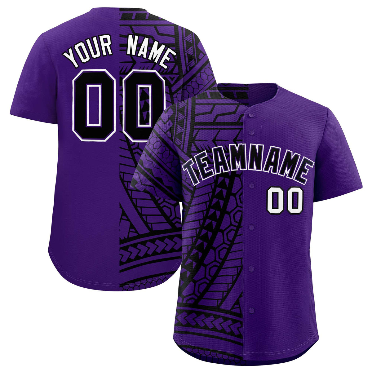 Custom Black Purple Split Fashion Tribal Pattern Authentic Baseball Jersey
