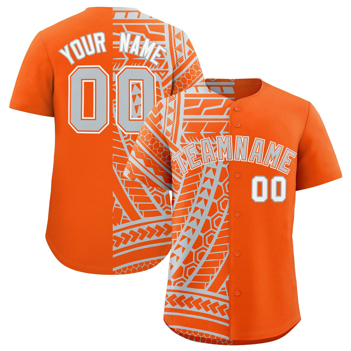 Custom Orange Silver Split Fashion Tribal Pattern Authentic Baseball Jersey