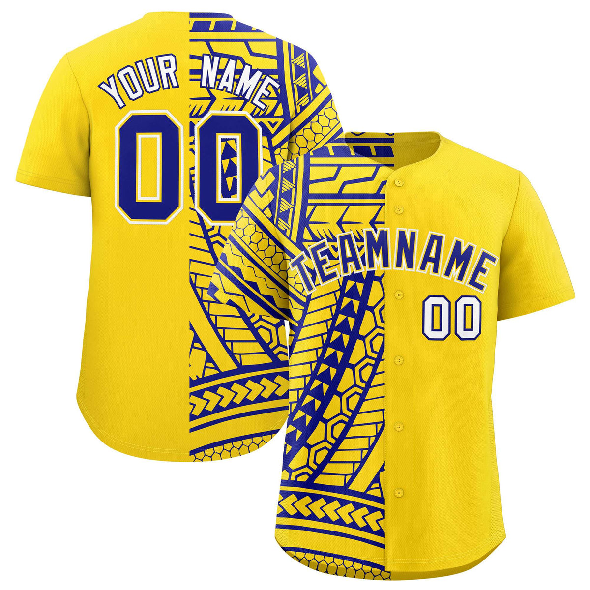 Custom Gold Royal Split Fashion Tribal Pattern Authentic Baseball Jersey