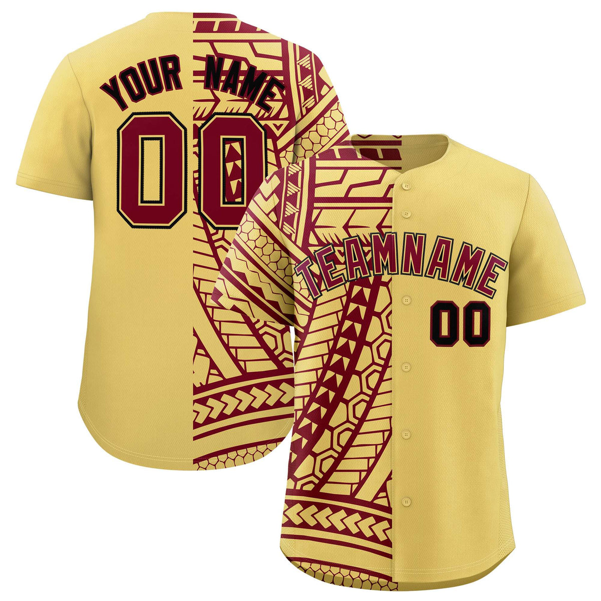 Custom Khaki Crimson Split Fashion Tribal Pattern Authentic Baseball Jersey