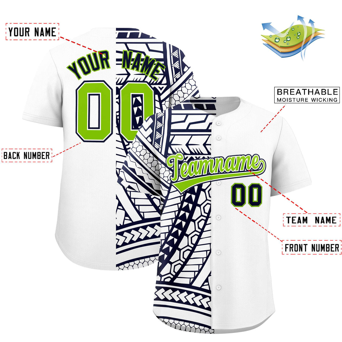 Custom White Navy Split Fashion Tribal Pattern Authentic Baseball Jersey