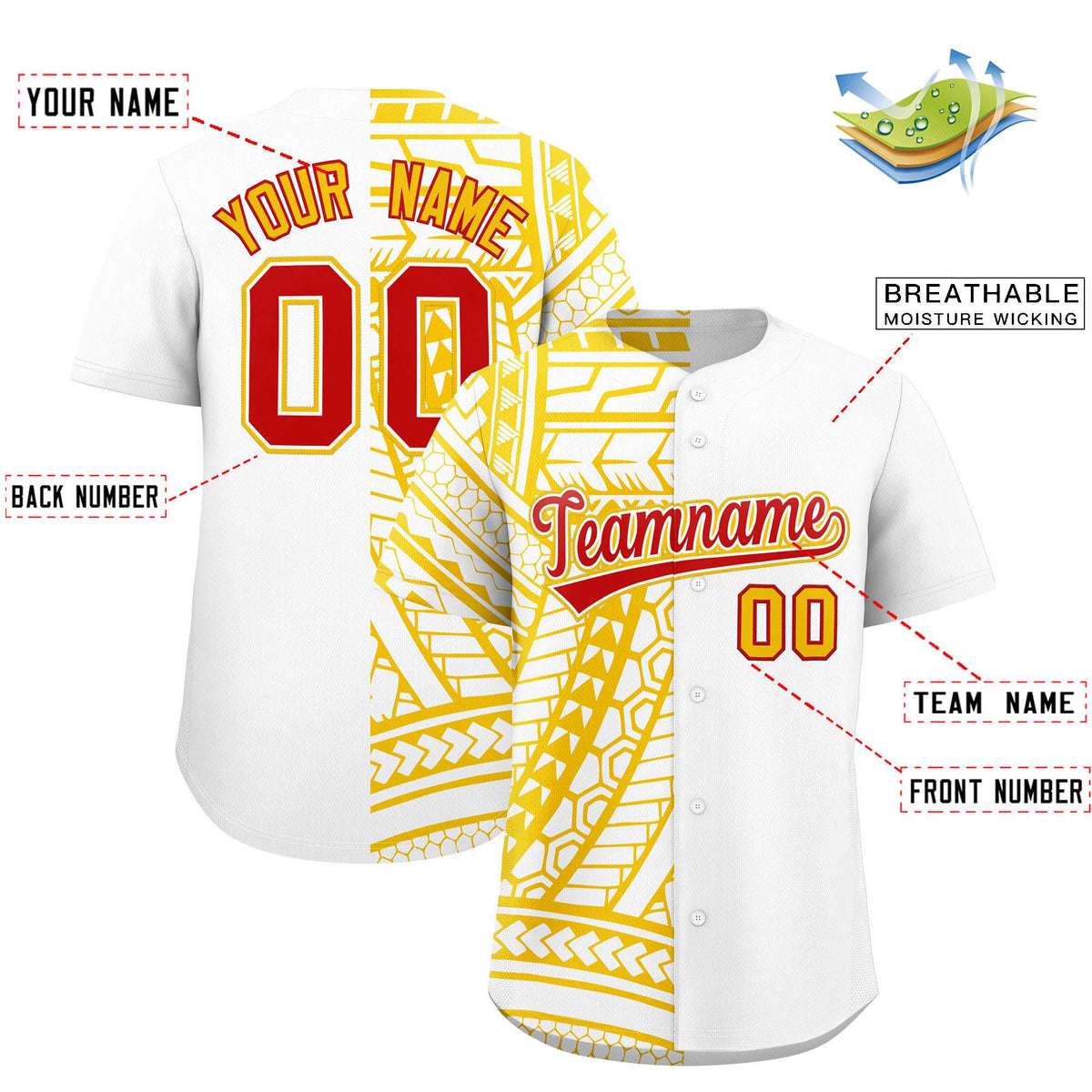Custom White Yellow Split Fashion Tribal Pattern Authentic Baseball Jersey