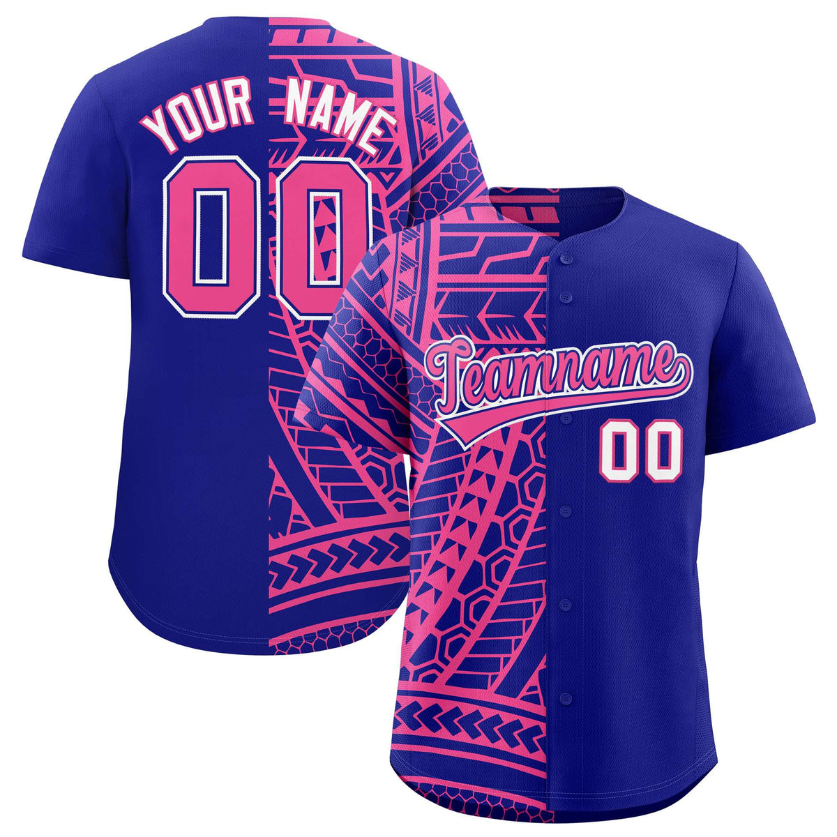 Custom Royal Pink Split Fashion Tribal Pattern Authentic Baseball Jersey