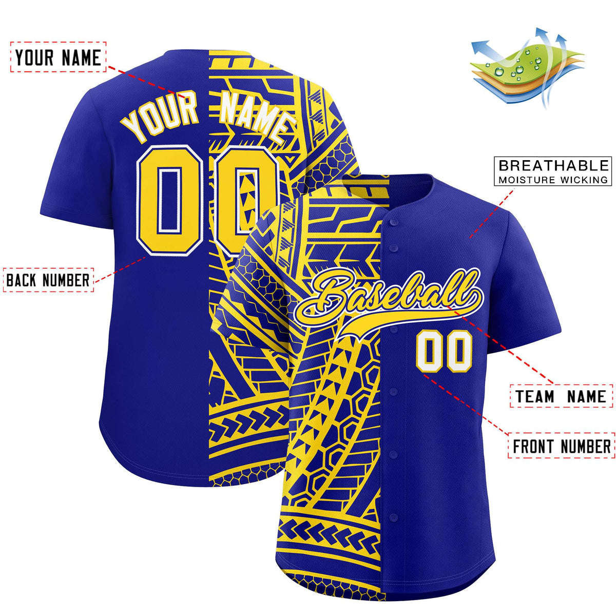 Custom Royal Gold Split Fashion Tribal Pattern Authentic Baseball Jersey