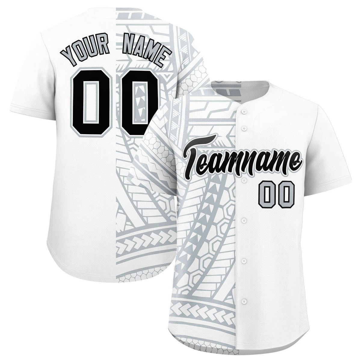 Custom White Silver Split Fashion Tribal Pattern Authentic Baseball Jersey