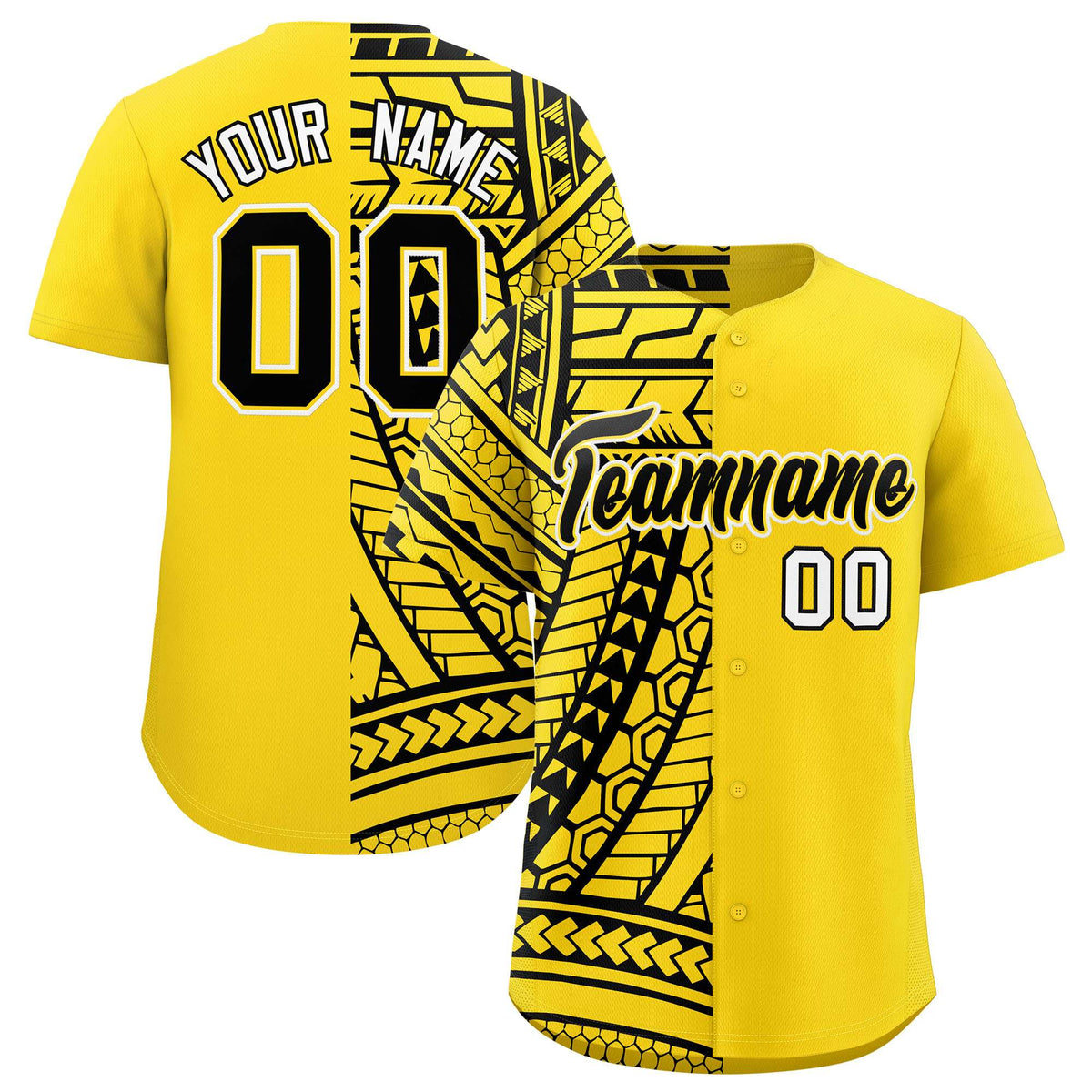 Custom Gold Black Split Fashion Tribal Pattern Authentic Baseball Jersey