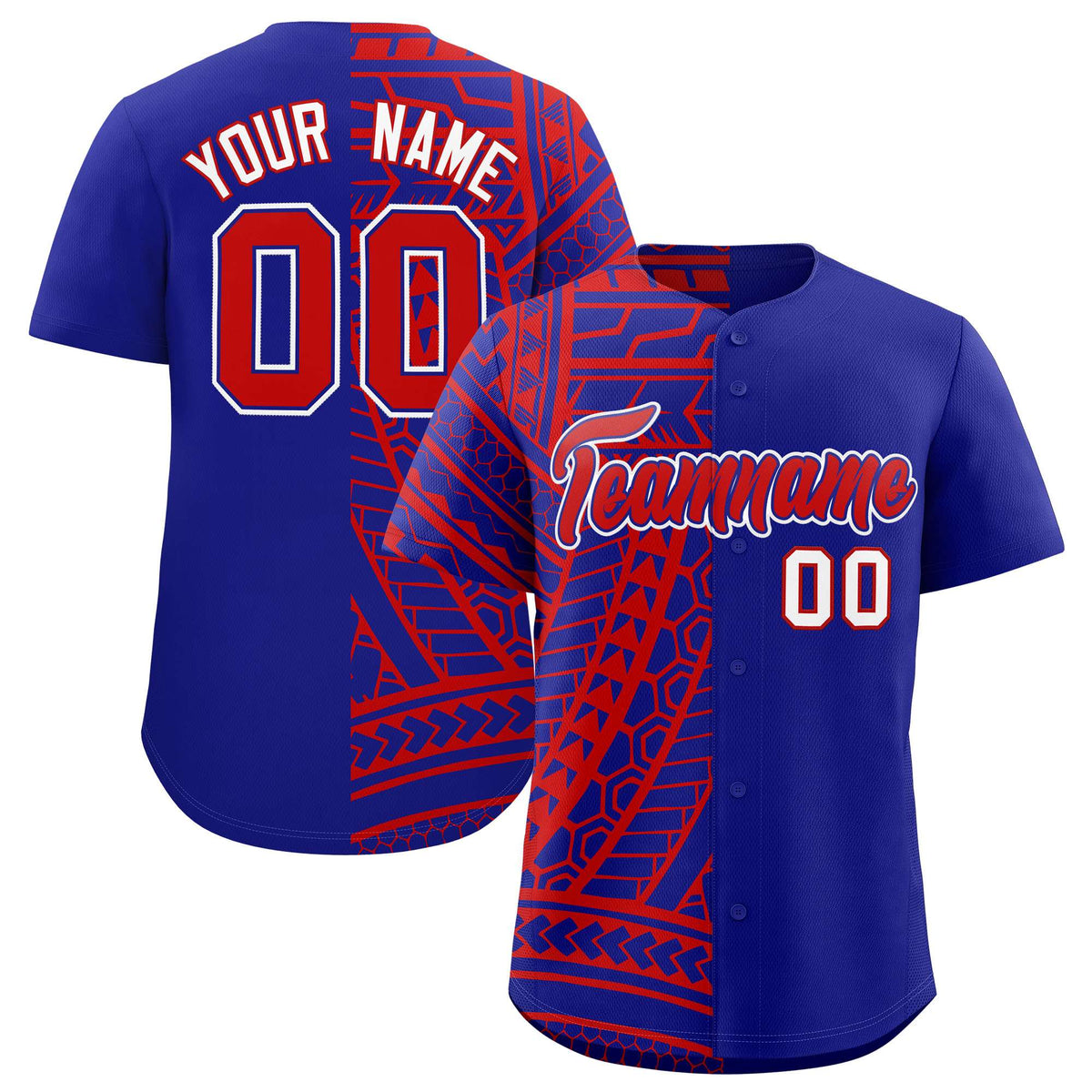 Custom Red Royal Split Fashion Tribal Pattern Authentic Baseball Jersey