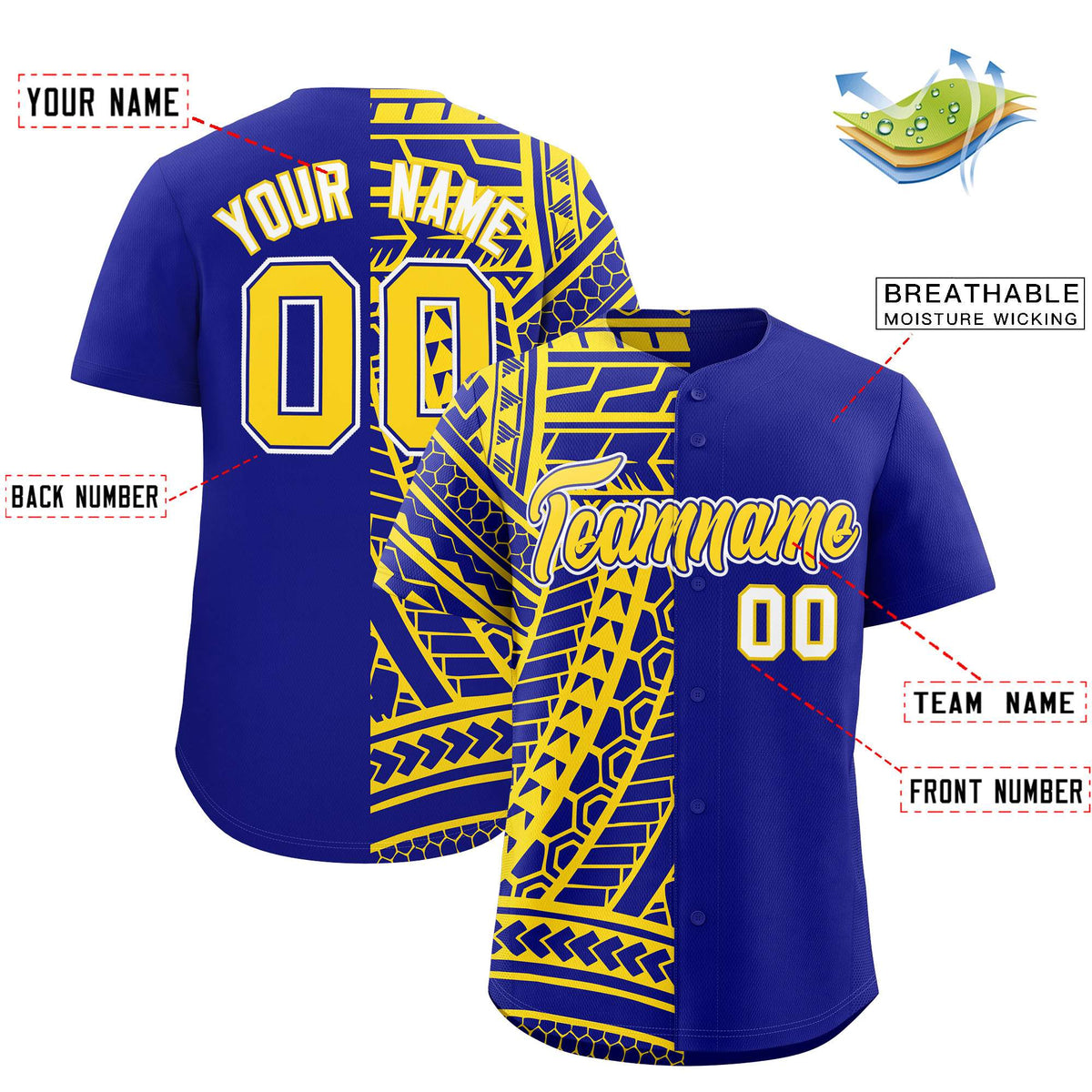 Custom Royal Gold Split Fashion Tribal Pattern Authentic Baseball Jersey