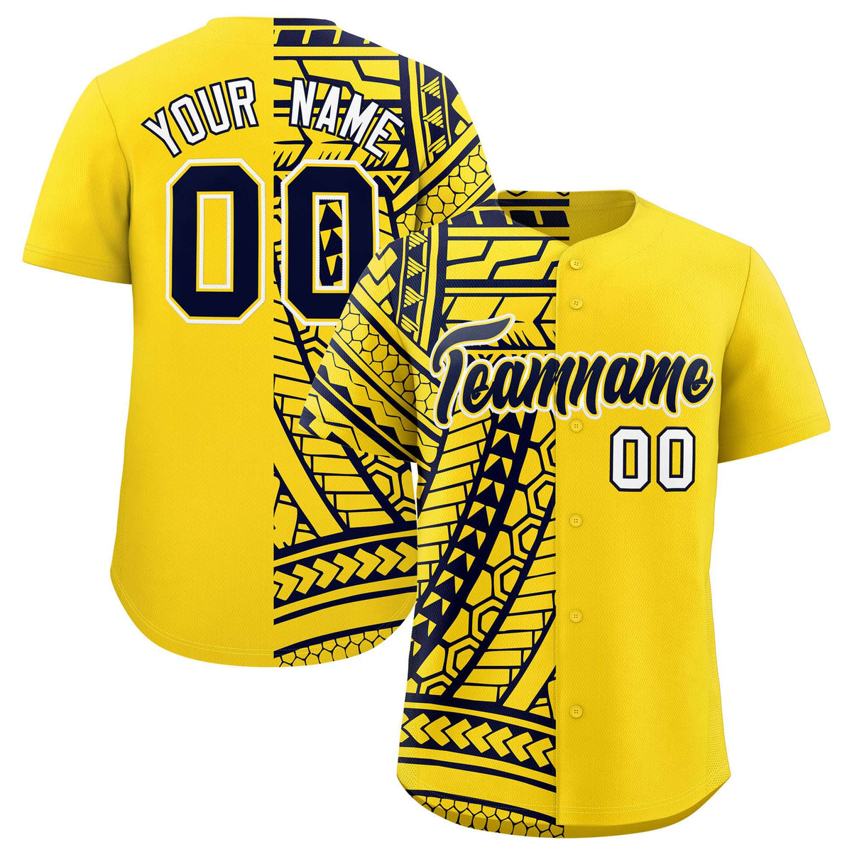 Custom Gold Navy Split Fashion Tribal Pattern Authentic Baseball Jersey