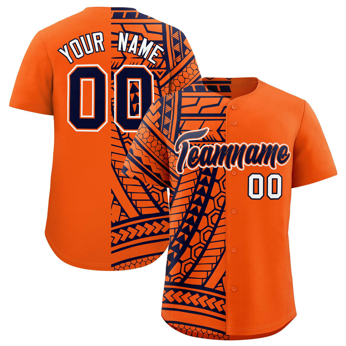 Custom Orange Navy Split Fashion Tribal Pattern Authentic Baseball Jersey