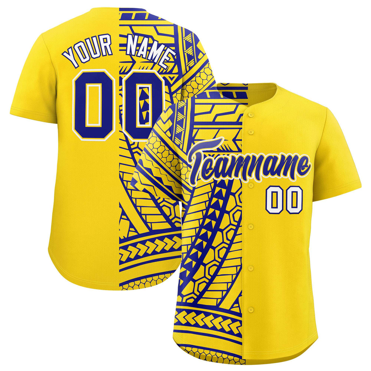 Custom Gold Royal Split Fashion Tribal Pattern Authentic Baseball Jersey