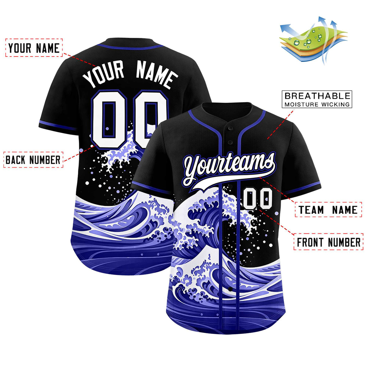 Custom Black Wave Graffiti Pattern Authentic Baseball Jersey| KXKSHOP