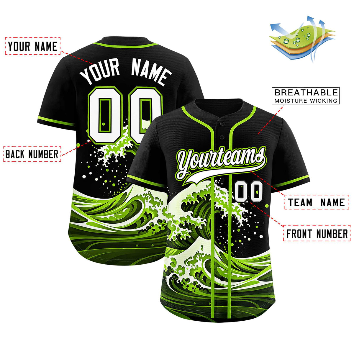 Custom Black Wave Graffiti Pattern Authentic Baseball Jersey| KXKSHOP