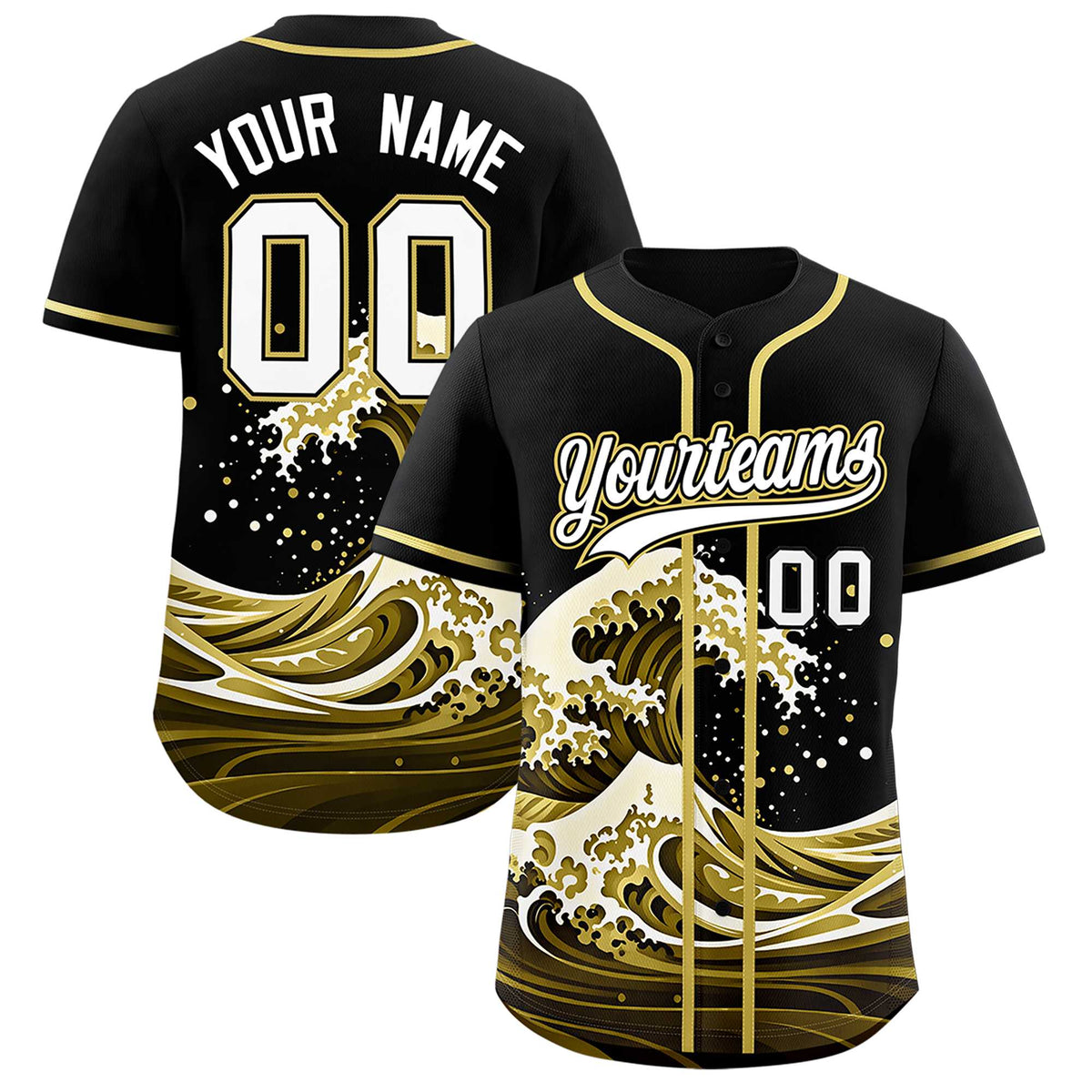 Custom Black Wave Graffiti Pattern Authentic Baseball Jersey| KXKSHOP